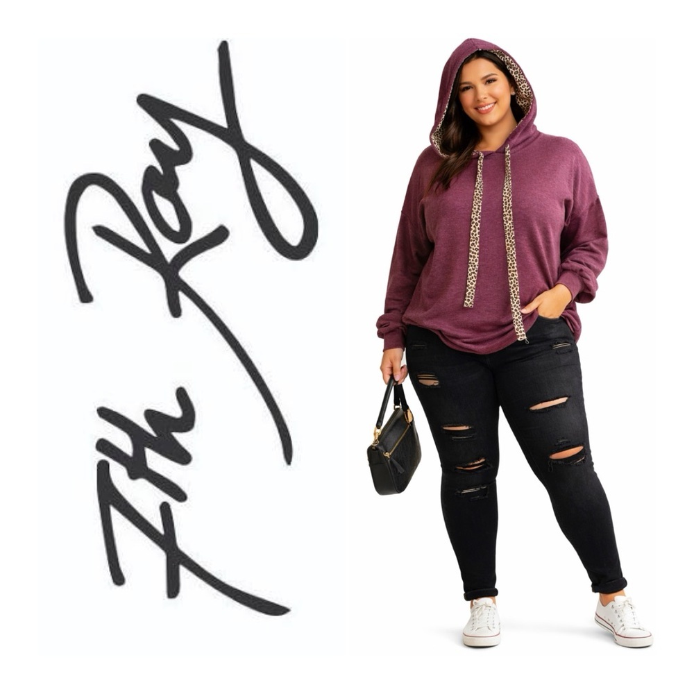 7TH RAY Purple Cheetah Print Hooded Sweatshirt